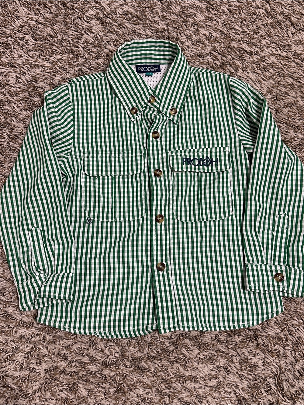 Prodoh Boys' Green Gingham Button-Down Shirt